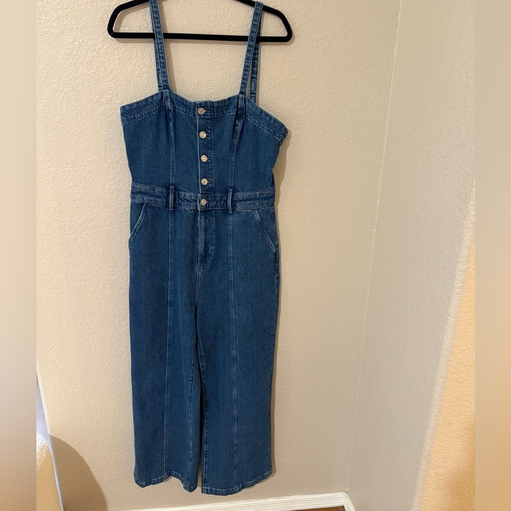 Women’s PAIGE Anessa Seamed Denim Wide Leg Cropped Jumpsuit in Delia - Picture 12 of 13